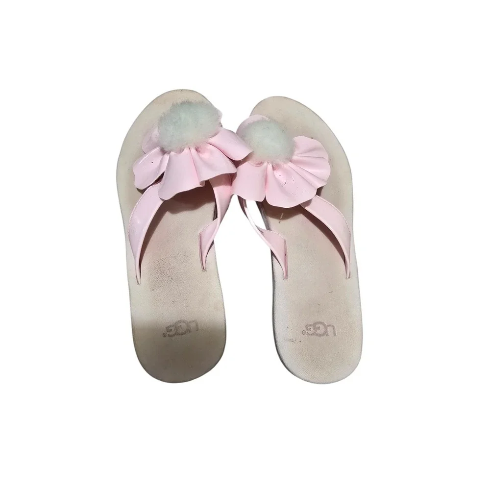 UGG Womens Poppy Flip Flops Sandals Size 9 Flower Pom Pom Pink Thong